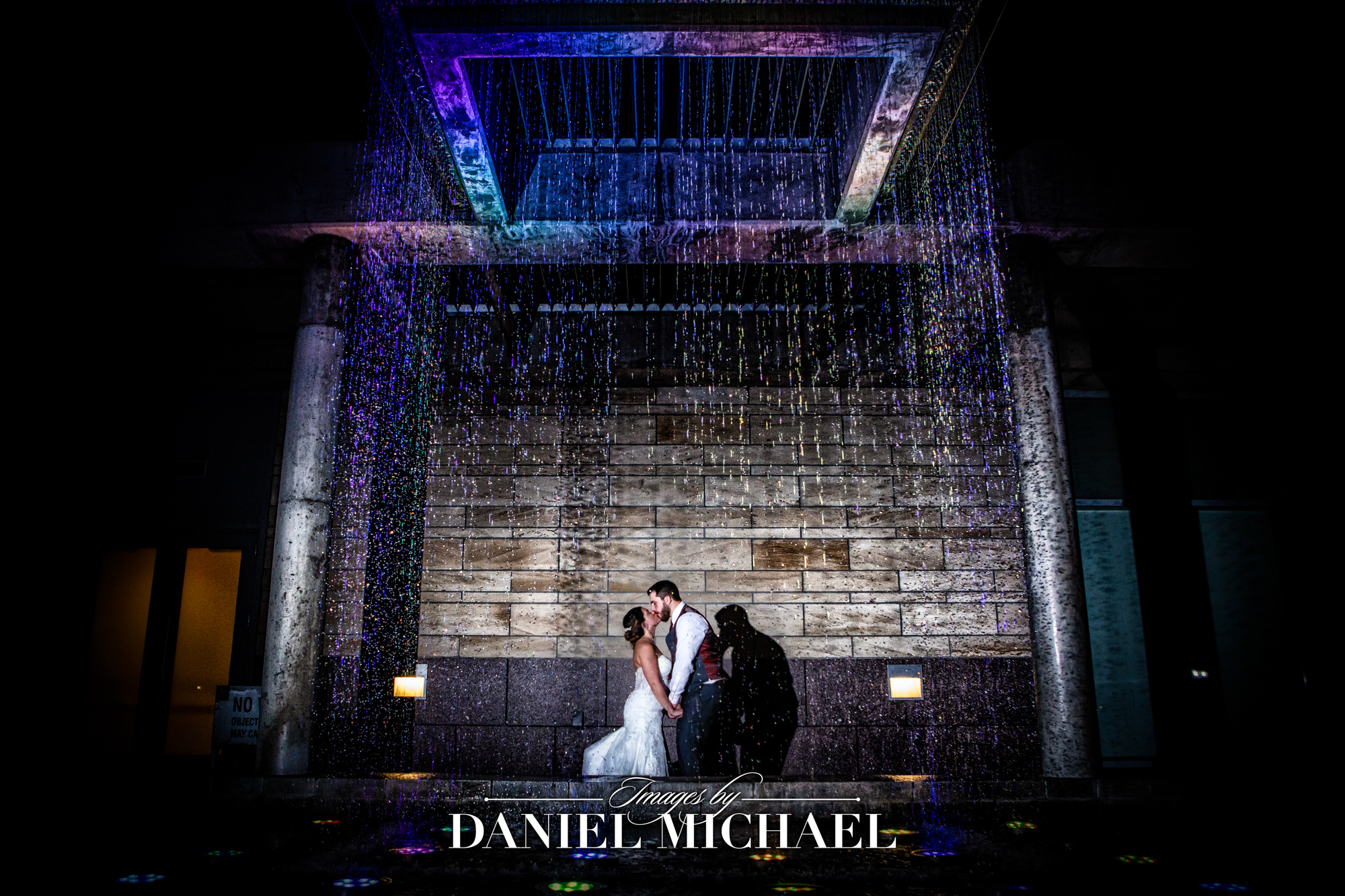 Urban Cincinnati Wedding Photography at Fountains of Smale Park at Night